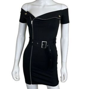 Revolve Superdown Women's Size XS Black Terri Moto Bodycon Mini Dress Rockabilly